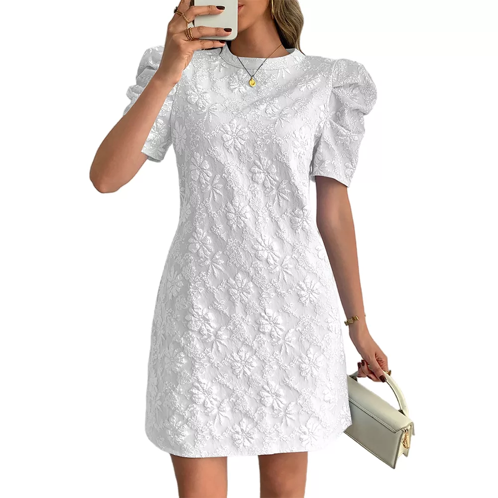 Mini robe élégante décontractée à manches bouffantes pour femmes