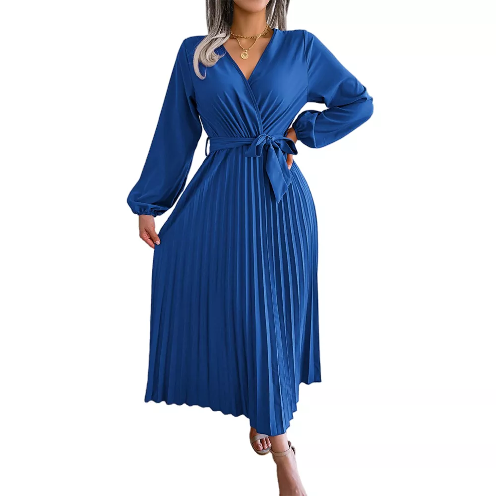 Pleated Hem V-Neck Maxi Dress