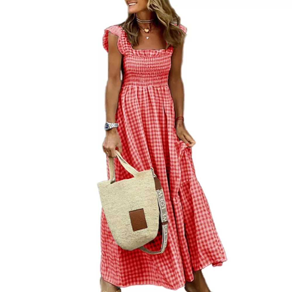 Ruffle Strap Square Neck Summer Maxi Dress