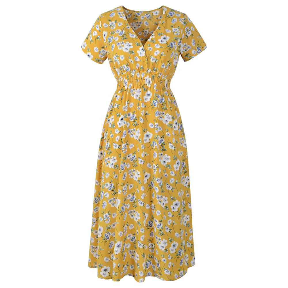 V-Neck Floral Soft Summer Maxi Dress