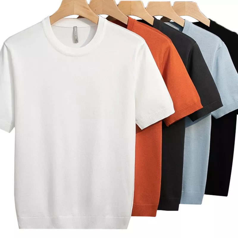 T-shirt tricoté pour hommes, résistant au boulochage, printemps et été