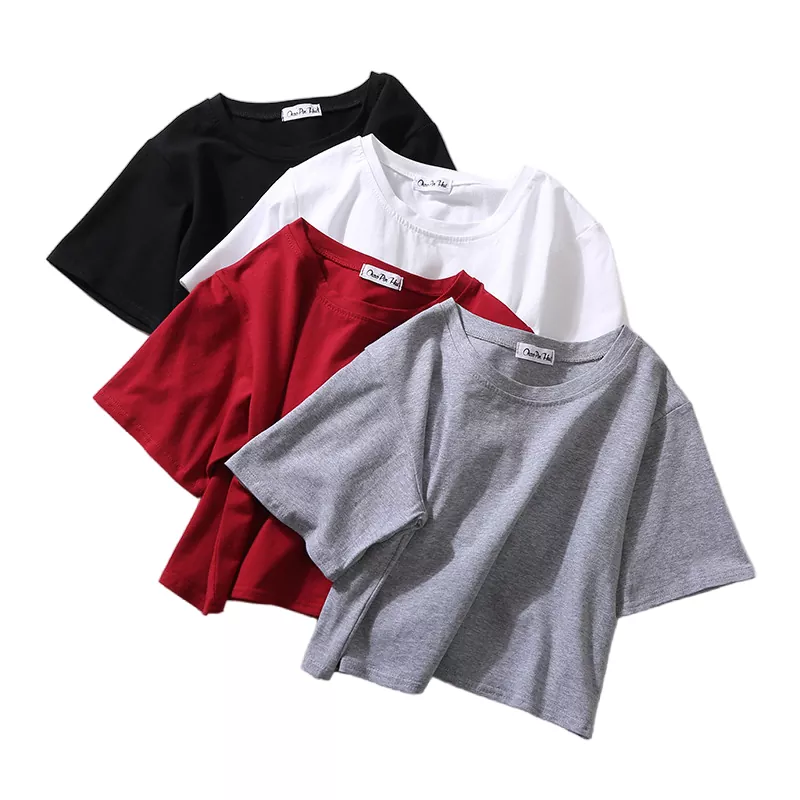T-shirt court d'été polyvalent pour femmes, couleur unie