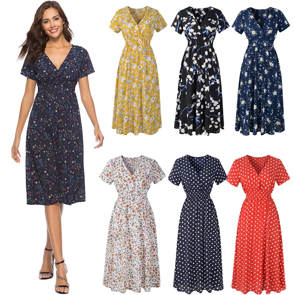 Robe longue d'été douce à fleurs et col en V