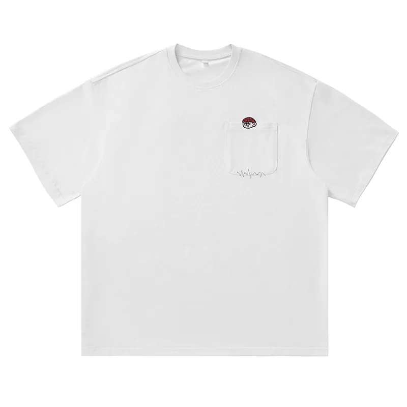 T-shirt à manches courtes en pur coton pour hommes, motif de broderie vintage