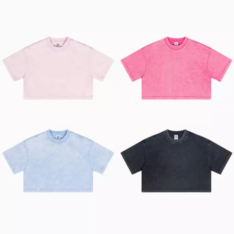 T-shirt quotidien à manches courtes vintage délavé pour femmes
